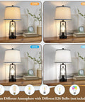 Rustic Industrial Table Lamps 2 Pack With USB Ports, Dual Light Bedside Nightstand Lamps In Black With Gray Lampshades displayed