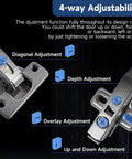 Kickass Corner Cabinet Hinges 2 Pack For Lazy Susan Setups Featuring 135 Degree Bi Fold Doors With Zero Hassle 3D 6 Way Adjustments with 4-way adjustment features.