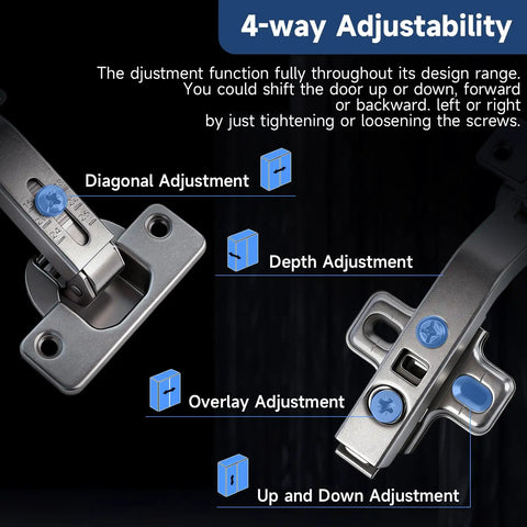 Kickass Corner Cabinet Hinges 2 Pack For Lazy Susan Setups Featuring 135 Degree Bi Fold Doors With Zero Hassle 3D 6 Way Adjustments with 4-way adjustment features.