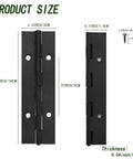 Six Pack Continuous And Piano Hinges For 4 Inch Openings In Black 304 Stainless Steel, 0.04 Inch Thick, shown with dimensions