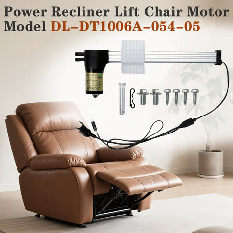 Power Recliner Motor DL DT1006A replacement actuator with installed components, suitable for lift chairs and quick fixes.