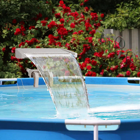 Pool Fountain Waterfall Attachment for Above-Ground Pools with Frame Clamp Adjustable Width Beige Color Backyard Vibe