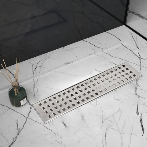 12 Inch Linear Shower Drain Kit With 2 In 1 Reversible Tile Insert Grate And Hair Catcher in matte black stainless steel 304