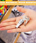 Thinking Process: metal lock and 2 keys for candy machine, silver flat key set in hand, about 1.57 x 0.86 x