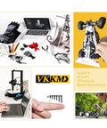 Tools and RC car on table with 3D model display, showcasing 144 Piece M5 M6 Socket Head Cap Screws Kit With Nuts, Washers, And Allen Wrench In Black Carbon Steel, Heavy Duty Fasteners Set For DIY, Automotive, And Mechanical Projects.