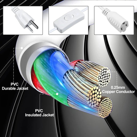 Long Indoor Extension Cord With Switch On Off 3 Prong 18 AWG 6.56 Foot Length NEMA 5-15P To NEMA 5-15R SVT Wire White 125V 3A Easy Plug In