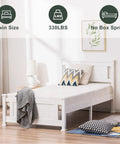 Twin Size Solid Wood Platform Bed Frame With Headboard No Box Spring Needed White Finish showcasing mattress support and cozy setup.
