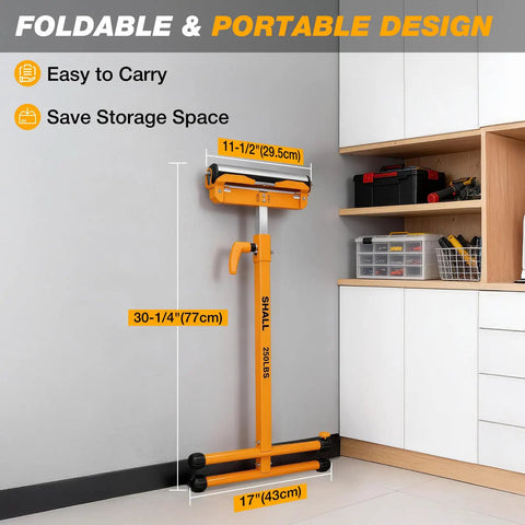 Two Pack Folding Roller Stands Built for Heavy Duty Woodworking 250 Lb Load Capacity Adjustable from 27.8 to 43 Inches in garage