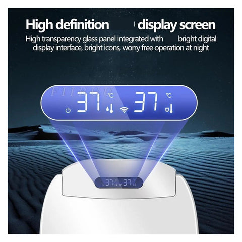 Kick Your Feet Up While Using This Game Changing Smart Bidet Seat Cover With Snappy Digital Controls displays temperature settings on high-definition screen.