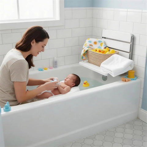 16 Inch Foldable Shower Seat Wall Mounted For Adults With 400 Lb Max Load Easy Drop Down Design Heavy Duty Waterproof Wood And Stainless