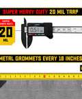 Image of Ultra Tough 20 Mil Tarp Cover, Waterproof And UV Resistant, showing thickness measurement and reinforced edges.