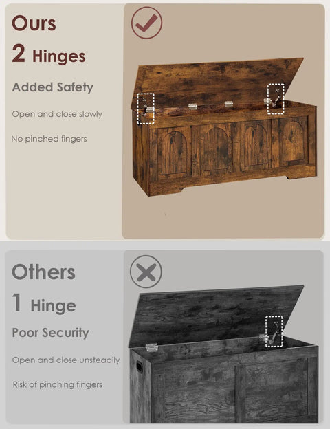 Rustic Brown Wooden Storage Chest And Dope Toy Box With Safe Slow Close Hinges Built In Handles And Generous Capacity To Keep Your Hangout Spot Tight And Clutter Free Alongside Any Home Office Setup