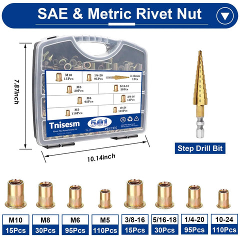 Beast 14 Inch Rivet Nut Tool Kit With 8 Mandrels And 500 Rivnuts, Labor Saving Hand Rivnut Setter, Heavy Duty Carrying Case