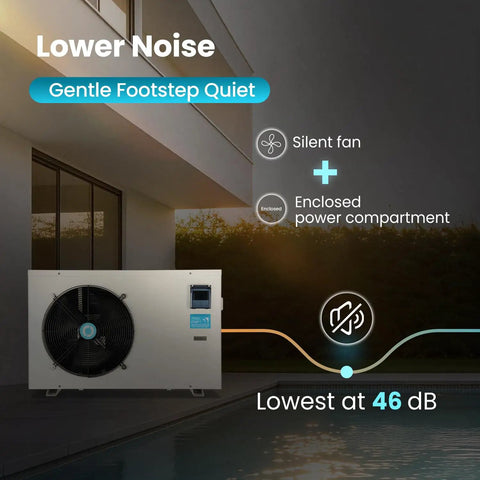 No Sweat Inverter Swimming Pool Heat Pump With Smartphone WiFi Sync And Automatic Defrost Featuring Turbo X Dual Climate Settings For Up To Twenty Three Thousand Gallon Backyard Vibes