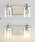 32 Inch Chrome Vanity Light Fixture Over Mirror With Crystal Glass Globes, Vintage Gloss Finish, Four Lights, unlit and lit view