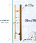 18 Inch Solid Standoffs Push Pull Door Handle Set In Satin Gold Finish For Barn Door Pulls Glass Pulls And Interior Doors Heavy Duty Commercial Grade 304 Stainless Steel, 450 mm overall