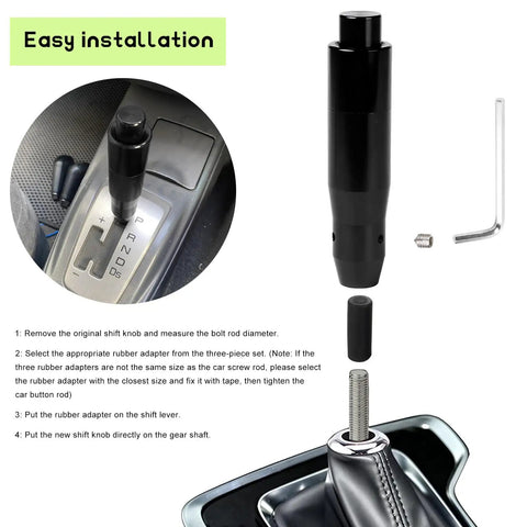 Beefy 5.7 Inch Automatic Shift Knob With Push Button For Most Auto Trans Vehicles, installation guide and adapters shown
