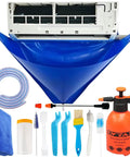 Image of Go-To Mini Split Cleaning Kit Bag With 2L High Pressure Sprayer, waterproof PVC cover, brushes, and HVAC tools set.