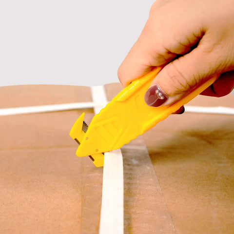 Double-Sided Stainless Steel Box Cutter With Integrated Tape Splitter, Heavy-Duty Safety Utility Knife, 100-Pack Bulk, Yellow, Film Cutter For Packaging, Cardboard, Shipping, And Office Use, cutting box tape