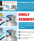 Diagram illustrating proper use of two-stage propane regulator for RVs, highlighting safety features like excess flow protection and usage instructions.