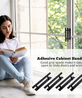 Person sitting by window with 8-pack adhesive cabinet handles self stick push pull helpers black ABS material no drill instant installation