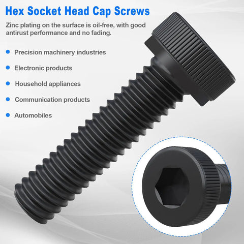 Hex Socket Head Cap Screw from the 540-Piece M2 M3 Hex Socket Head Cap Screw Bolt Nut Assortment Kit, black zinc plated, for machinery.