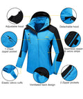 Three In One Snow Jacket For Women With Inner Fleece Layer And Waterproof Windproof Shell Lake Blue Winter Coat For Ski And Snowboard Cozy Warm Breathable Insulated Gear All Weather Size XL, showing adjustable and detachable hood, zipper pockets, and cuffs.