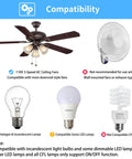 Compatibility chart showing Universal Ceiling Fan Remote Kit for 110V AC fans with compatible bulbs and not recommended fan types.