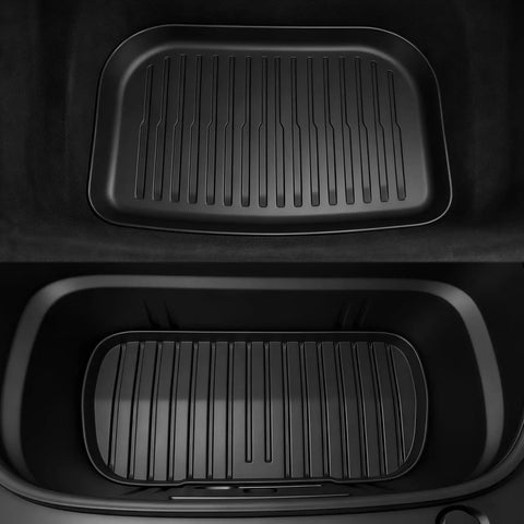 Tesla Model Y Juniper All Weather Floor Mats And Cargo Liners 9 Piece CabinProtect Pro Kit showing frunk mat detail view