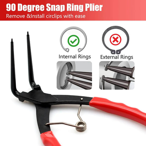 90 Degree Long Nose Snap Ring Pliers for Internal Circlip and Master Cylinder Retaining Rings, Heavy Duty Bent Lock Pliers