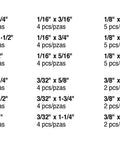 Size chart of 120-piece Roll Pin Assortment Kit With 10 Most Popular Sizes In A Resealable Plastic Case for garage repairs.