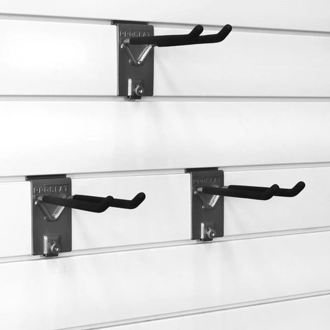 Double 8 Inch Locking Hooks Built For PVC Slatwall Panels 3 Pack Heavy Duty Steel Mounted for Garage Organization