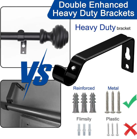 Heavy Duty Adjustable Curtain Rod Three Quarters Inch Matte Black 48 To 84 Inch No Tools Needed With Modern Finials