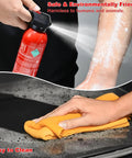 Person applying and wiping off Compact Water Based Portable Fire Extinguisher With Mount Bracket For Home Kitchen Car Boat RV And More 620ml Class A B C K Fire Safety In Tight Spaces with easy clean features.