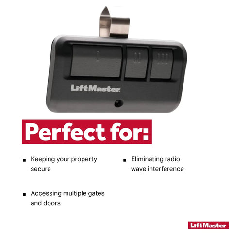 3-Button Garage Door And Gate Remote With Visor Clip, Multi-Opener Control For Up To 3 Openers, Security Plus 2 Point 0 Secure Coding
