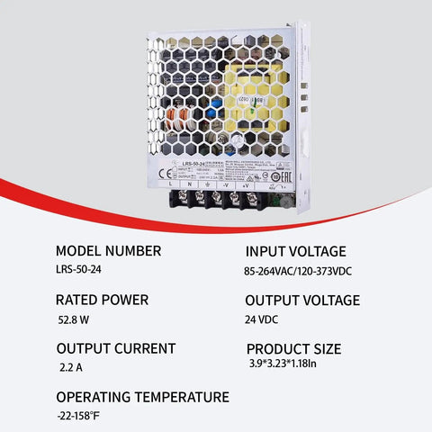 Heavy Duty Industrial Power Supply 24V 2.2A 52.8W With Rock Solid 90 Percent Efficiency For Automation And Control Systems Compact 1U Design