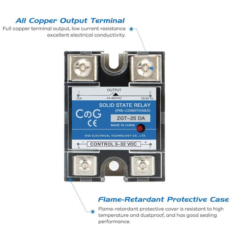 Solid State Relay SSR 25A 3 to 32 VDC Input 24 to 480 VAC Output Single Phase Go To Pro Grade Module With Plastic Cover