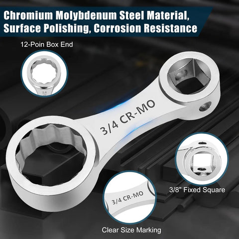 Chromium molybdenum Torque Adapter Set 12-Piece SAE With Box End And 12 Point Extensions, 3/8 inch drive, corrosion resistance
