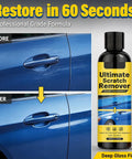 Before and after image of car door showing Hassle Free Auto Scratch Remover And Polish Kit for swirl mark removal.