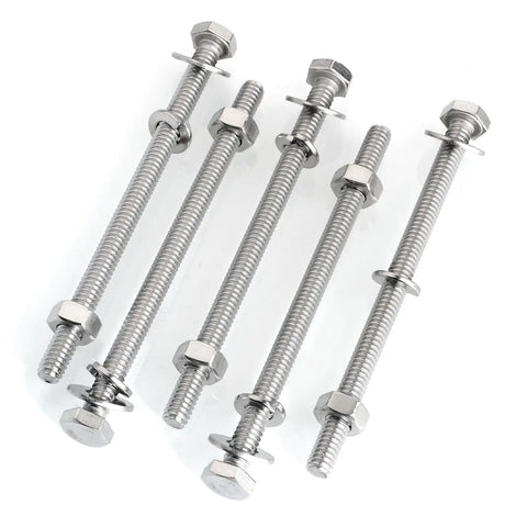 Assorted Quarter Inch By Twenty Hex Head Bolts With Nuts And Washers Set Fully Threaded Four Inch Length 304 Stainless Steel 18 8