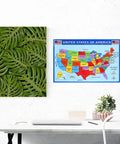 United States of America map from World Map Poster Set 2-Pack For Classroom And Home Learning, 19.68 x 13.77 inches, displayed on wall