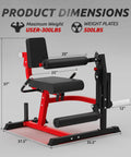 2-In-1 Leg Extension And Curl Machine For Home Gym dimensions showing seat, backrest, and leg developer measurements