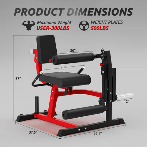 2-In-1 Leg Extension And Curl Machine For Home Gym dimensions showing seat, backrest, and leg developer measurements