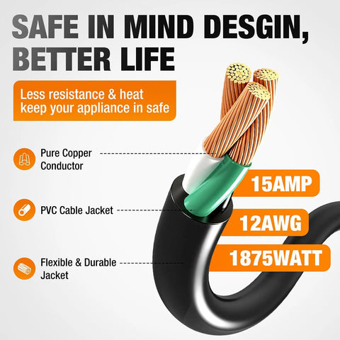 Outdoor Extension Cord 12 Gauge 3 Conductor 50 Foot Heavy Duty Waterproof Power Cable For Garden And Workshop 15A 125V 1875W ETL Certified NEMA 5 15 Plugs Durable Weatherproof Cable, cutaway cable