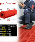 Built Tough Heavy Gauge High Voltage Insulating Rubber Mat Dielectric Non Conductive Switchboard Floor Roll Black Corrugated Anti Shock Workzone Defender specifications displaying thickness, width and voltage levels.