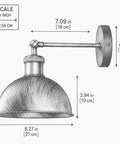Industrial Dome Wall Sconce, White, 180° Adjustable Vintage Wall Light with dimensions 8.27" shade and 7.09" arm.