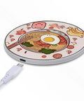 Ultra Slim Qi Wireless Charger With Aluminum Alloy Frame 6mm Thin 10W Fast Charging Pad With Indicator Light featuring a ramen print