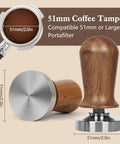 51mm Espresso Tamper Set With 30 Lb Consistent Pressure, Spring Loaded Calibrated Tamper shown with wooden handle, steel base