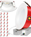 24 Pack 6 Inch Fire Rated LED Recessed Downlights with ceramic fireproof material and adjustable trim detail.