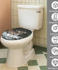Toilet Seat Round Resin for Bathroom in a bathroom setting, featuring a wolf design and installed on a standard toilet.